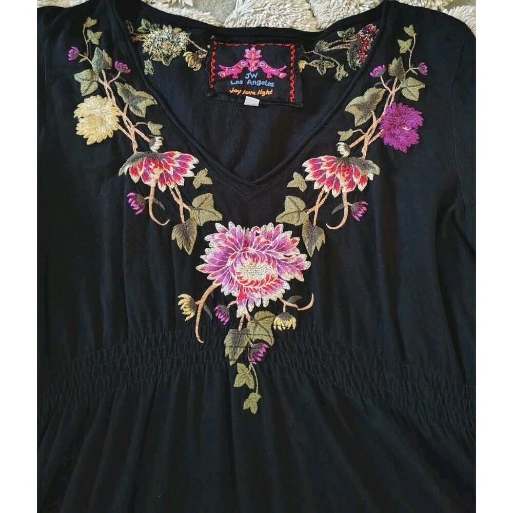 Johnny Was Los Angeles Dress Size L Black Joy Love Light V Neck Cotton - Picture 6 of 9